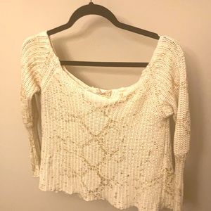 Beautiful Cream and gold metallic sweater .Open back